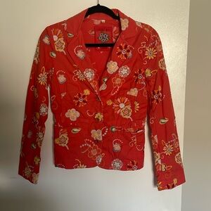 Johnny Was Jackets Orange Embroidered Blazer